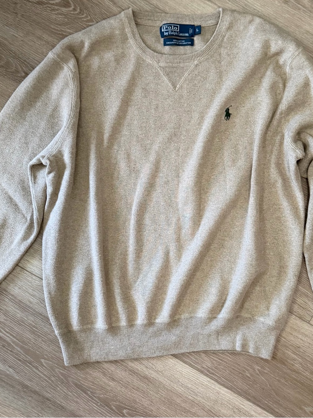 Polo by Ralph Lauren Crewneck Sweater - Light Beige with Green Pony - Picture 2 of 4